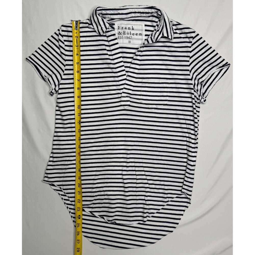Frank & Eileen Charlotte Perfect Polo Striped V-Neck T Navy White Womens Medium - Picture 6 of 6